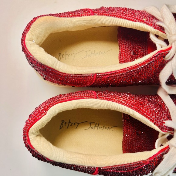 Betsey Johnson Sidny Red Rhinestone Platform Sneakers Tennis Shoes 9.5 - Picture 7 of 9